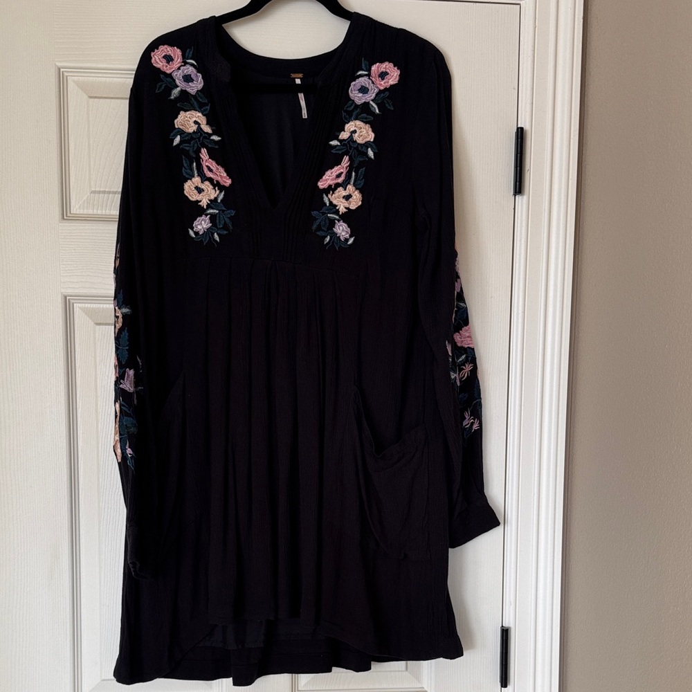 Free People Black Floral Embroidered Dress